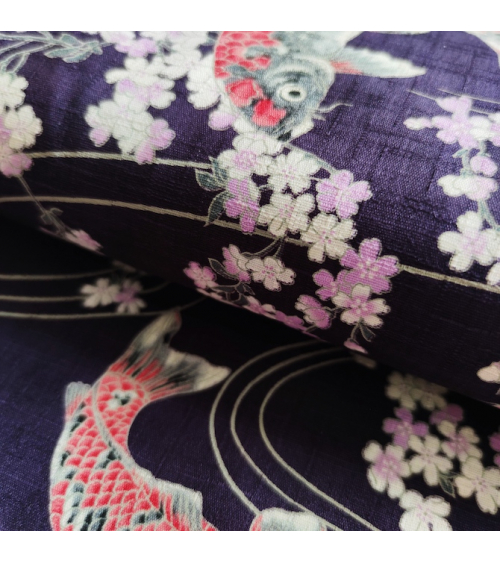 Tela de dobby japonés "Koi to sakura" violeta.
