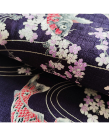 Tela de dobby japonés "Koi to sakura" violeta.