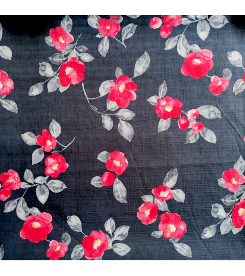 Japanese dobby fabric "Tsubaki aquarelle" in very dark blue.