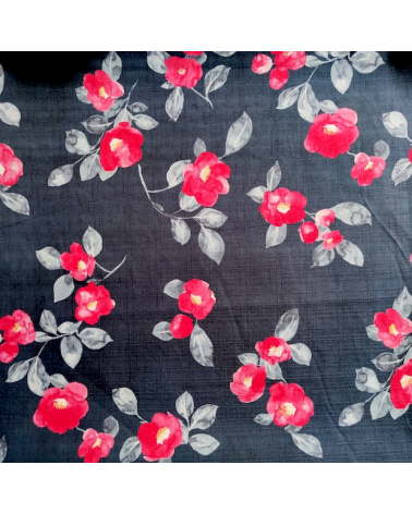 Japanese dobby fabric "Tsubaki aquarelle" in very dark blue.