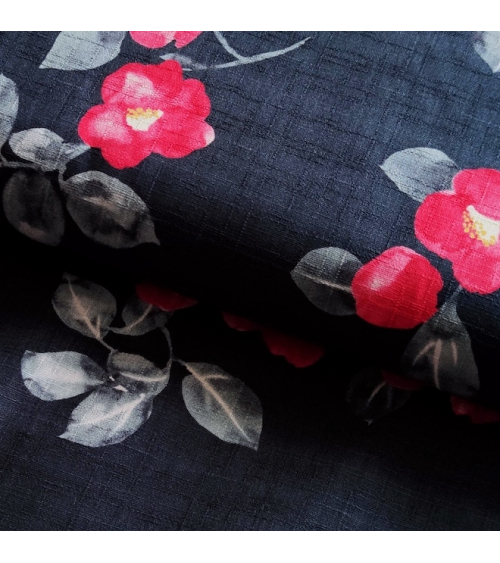 Japanese dobby fabric "Tsubaki aquarelle" in very dark blue.