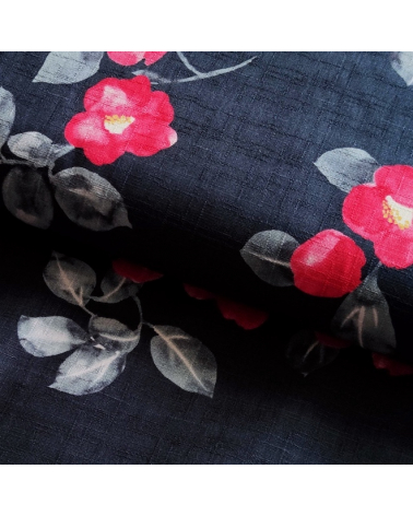 Japanese dobby fabric "Tsubaki aquarelle" in very dark blue.