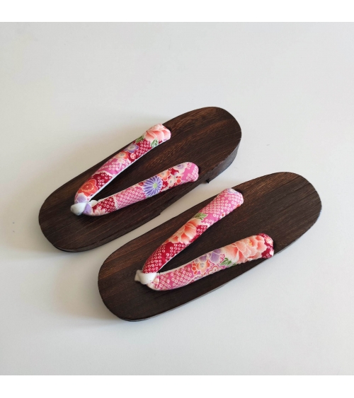 Sandalias japonesas geta "Shibori" en rosa y rojo. 25cm.
