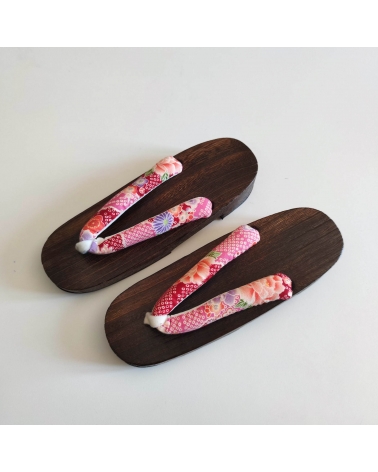 Sandalias japonesas geta "Shibori" en rosa y rojo. 25cm.