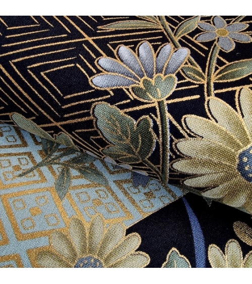 Japanese "Sensu to Hana" (fans and flowers) cotton fabric  in black.