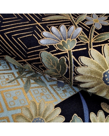 Japanese "Sensu to Hana" (fans and flowers) cotton fabric  in black.