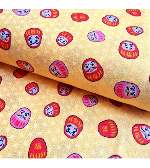Tela japonesa "Darumas y asanoha" en amarillo