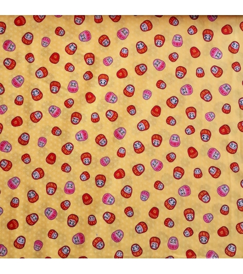 Tela japonesa "Darumas y asanoha" en amarillo