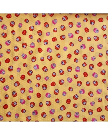 Tela japonesa "Darumas y asanoha" en amarillo