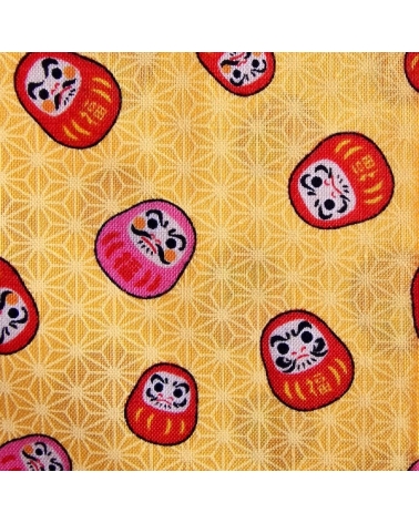 Tela japonesa "Darumas y asanoha" en amarillo