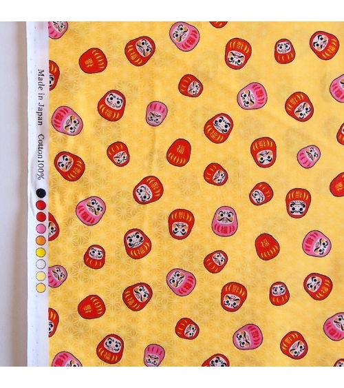 Tela japonesa "Darumas y asanoha" en amarillo