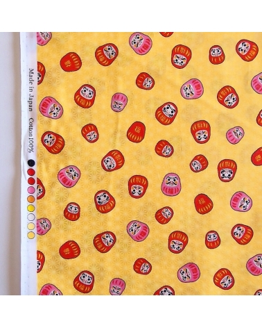 Tela japonesa "Darumas y asanoha" en amarillo