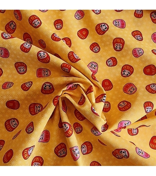 Tela japonesa "Darumas y asanoha" en amarillo