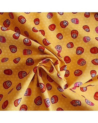Tela japonesa "Darumas y asanoha" en amarillo