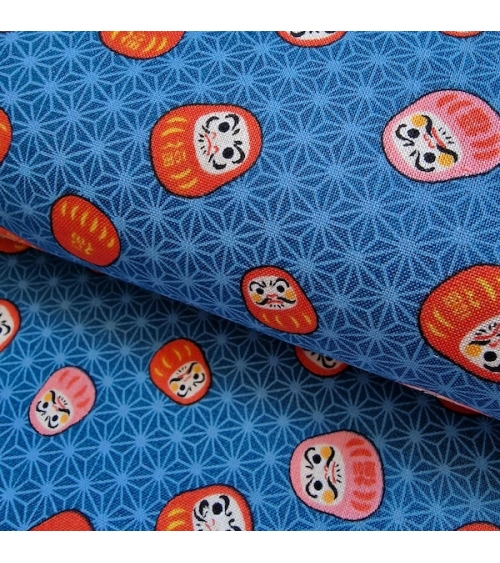 Tela japonesa "Darumas y asanoha" en azul