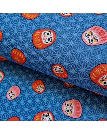 Tela japonesa "Darumas y asanoha" en azul