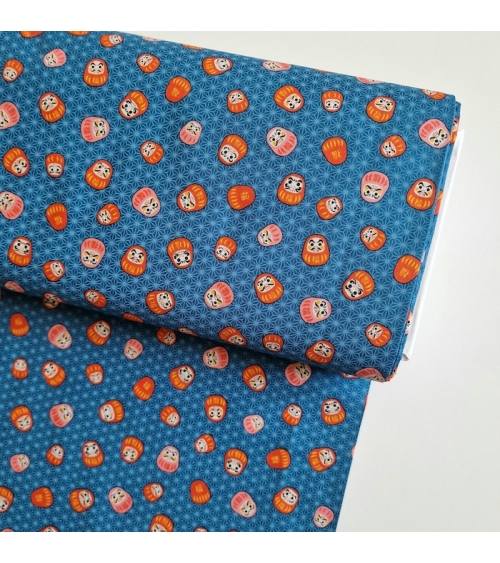 Tela japonesa "Darumas y asanoha" en azul