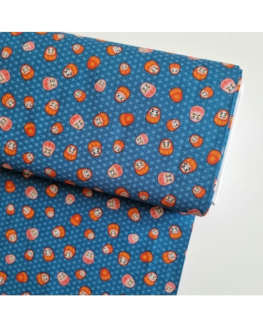 Japanese 100% cotton fabric "Darumas and asanoha" in blue.