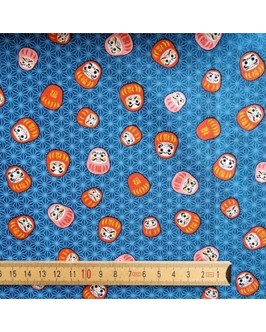 Japanese 100% cotton fabric "Darumas and asanoha" in blue.