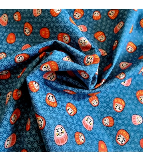 Tela japonesa "Darumas y asanoha" en azul