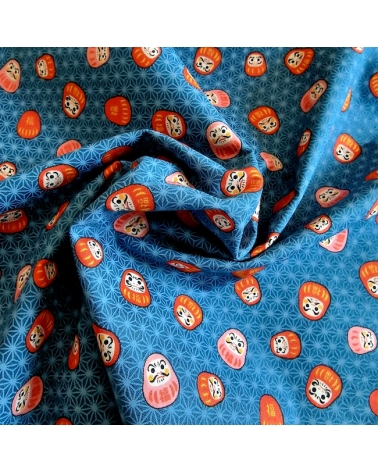 Tela japonesa "Darumas y asanoha" en azul