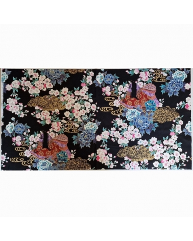 60CM UNIT. Japanese fabric "Heian Hime" with black background.