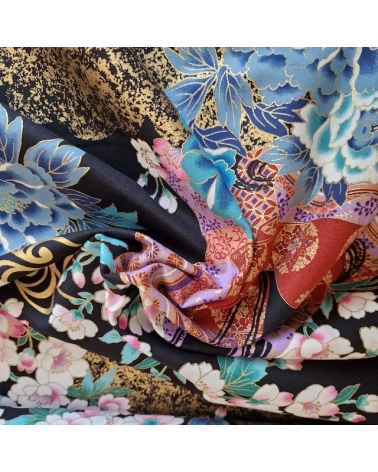 60CM UNIT. Japanese fabric "Heian Hime" with black background.