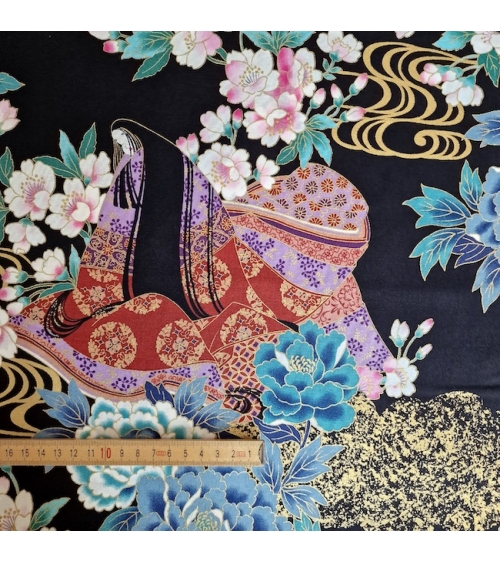 60CM UNIT. Japanese fabric "Heian Hime" with black background.