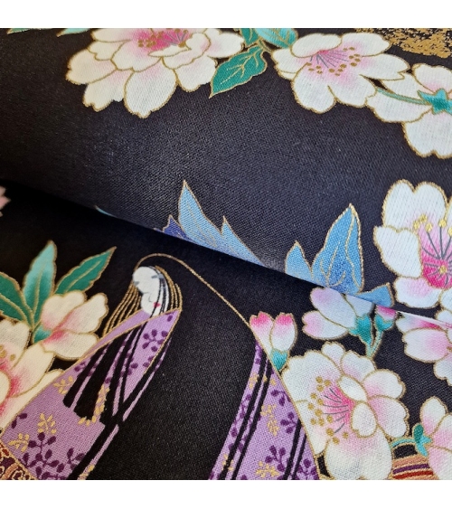 60CM UNIT. Japanese fabric "Heian Hime" with black background.