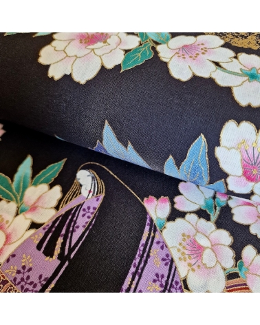 60CM UNIT. Japanese fabric "Heian Hime" with black background.