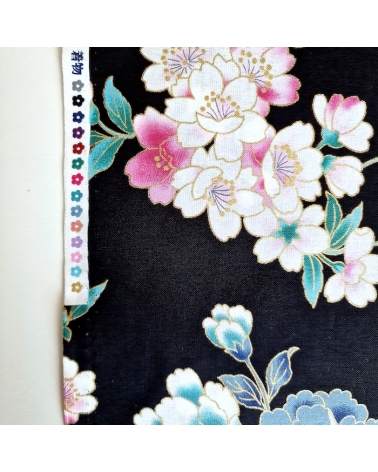 60CM UNIT. Japanese fabric "Heian Hime" with black background.