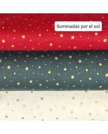 Tela japonesa de estrellitas doradas sobre fondo blanco
