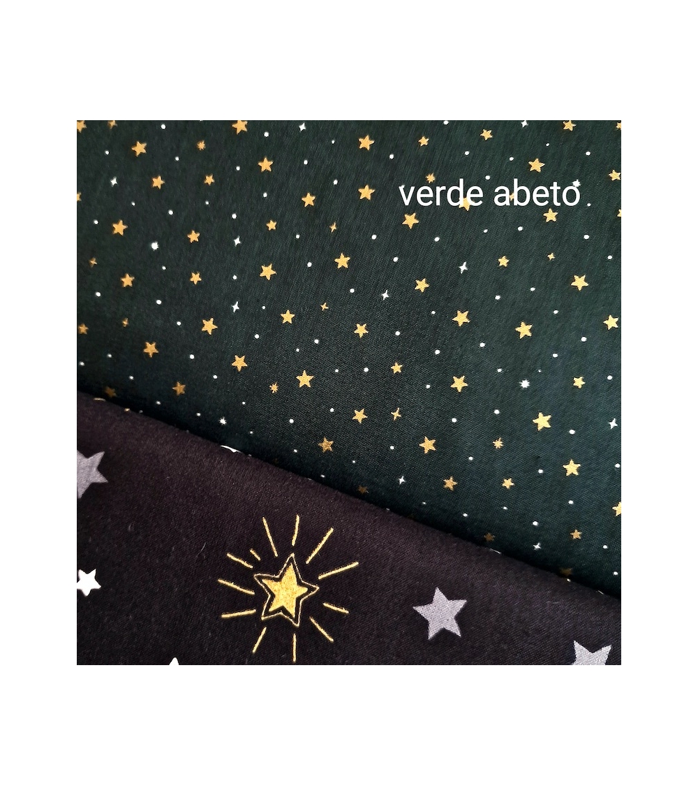 Tela japonesa de estrellitas doradas sobre fondo verde abeto