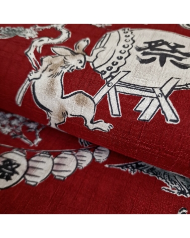 Japanese fabric "Choju-giga" in red, in 100% cotton dobby.