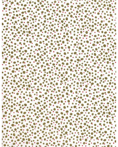 Papel Chiyogami puntos dorados y rojos sobre fondo blanco.