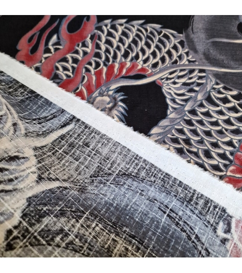 Japanese dobby fabric with large dragons in black.