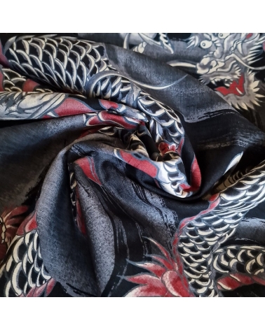 Japanese dobby fabric with large dragons in black.