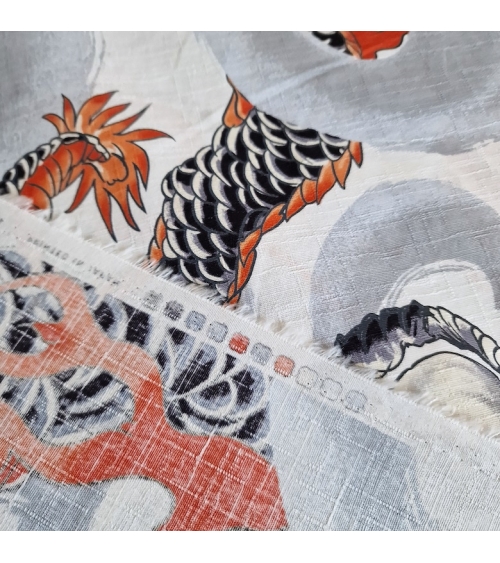 Japanese dobby fabric with large dragons in white.