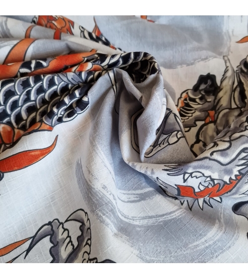 Japanese dobby fabric with large dragons in white.