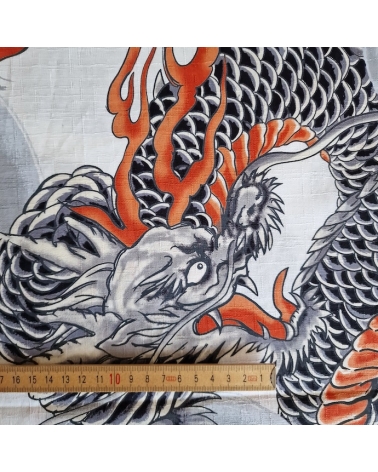 Japanese dobby fabric with large dragons in white.
