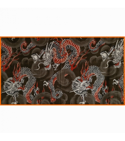 Japanese dobby fabric with large dragons in taupe.