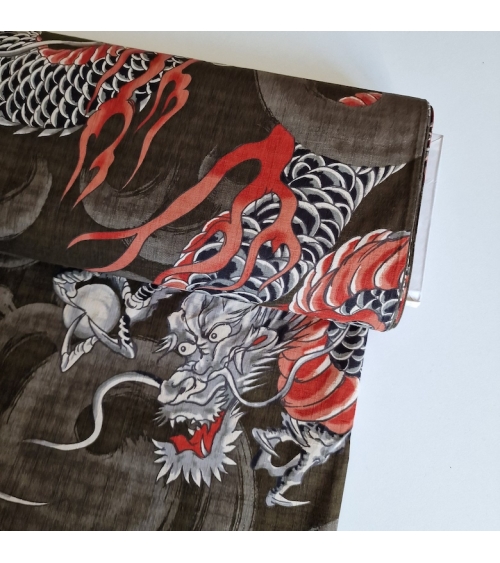 Tela dobby japonés Dragones grandes en topo.