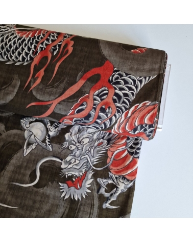 Japanese dobby fabric with large dragons in taupe.