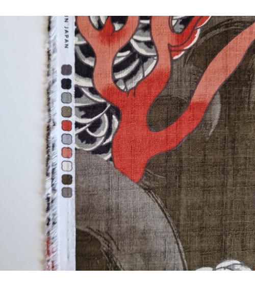 Japanese dobby fabric with large dragons in taupe.