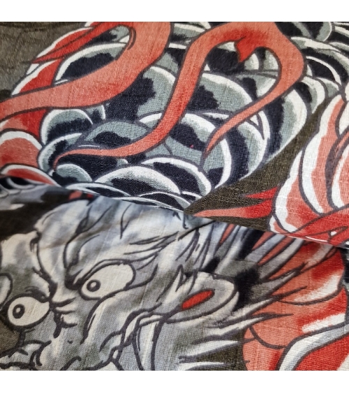 Japanese dobby fabric with large dragons in taupe.