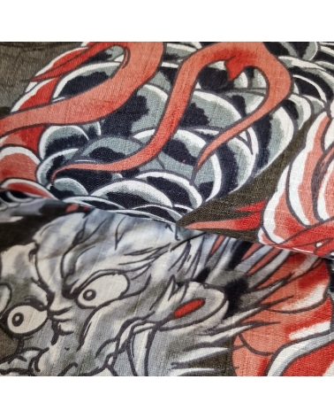 Japanese dobby fabric with large dragons in taupe.