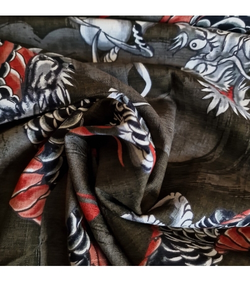 Japanese dobby fabric with large dragons in taupe.