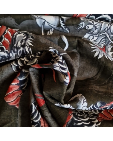 Japanese dobby fabric with large dragons in taupe.
