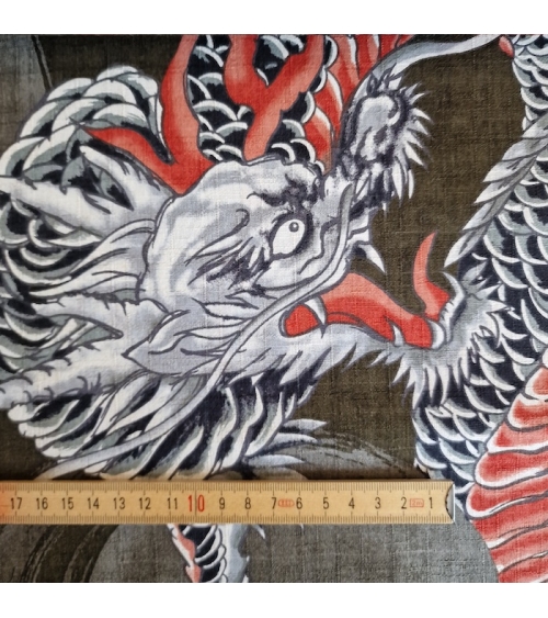 Japanese dobby fabric with large dragons in taupe.