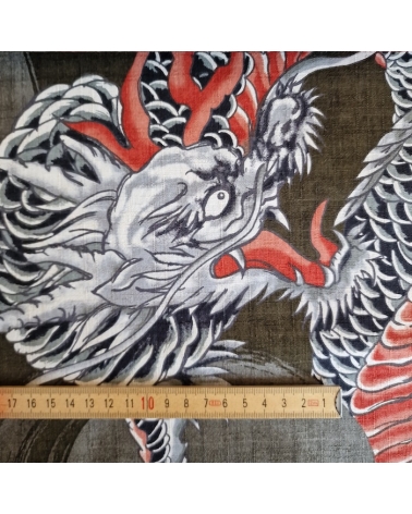 Japanese dobby fabric with large dragons in taupe.